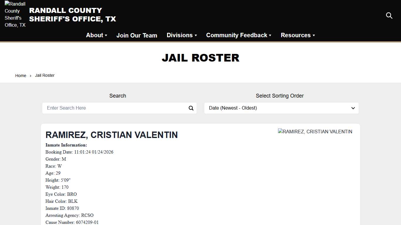Jail Roster Randall County Sheriff's Office, TX